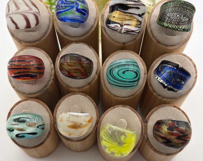 SIZE 7 1/4: Statement Rings | Lampwork Glass Rings | Assorted Glass Rings | Murano Glass Inspired Glass Rings
