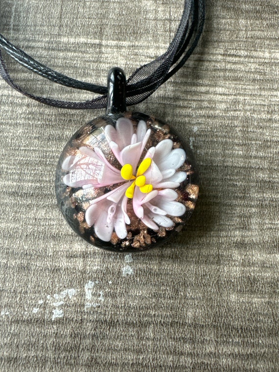 Pink Flower Murano Glass Pendant Necklace