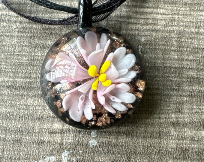 Pink Flower Pendant | Murano Glass Flower | Flower Pendant Necklace