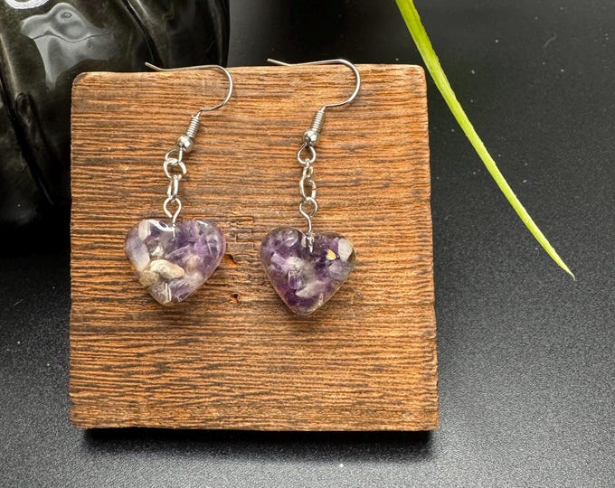 Purple Heart Flower Resin Earrings