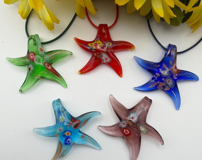 Millefiori Starfish Pendant | Lampwork Glass Starfish | Starfish Pendant Necklace | Starfish Jewelry