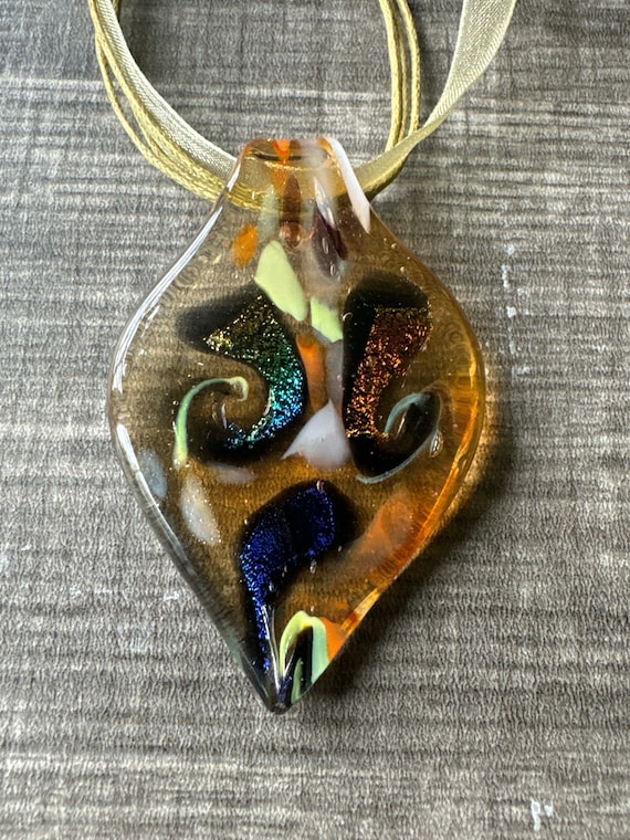 Yellow Glass Leaf Pendant | Glass Leaf Pendant Necklace
