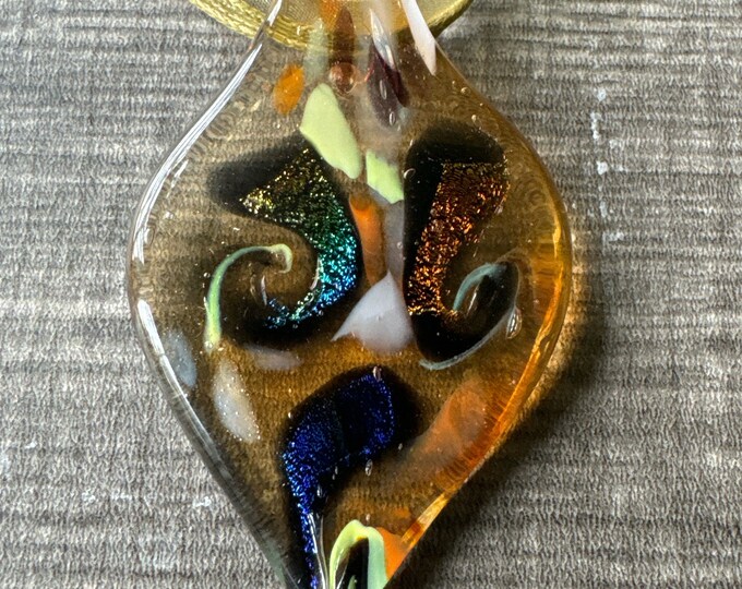 Yellow Glass Leaf Pendant | Glass Leaf Pendant Necklace