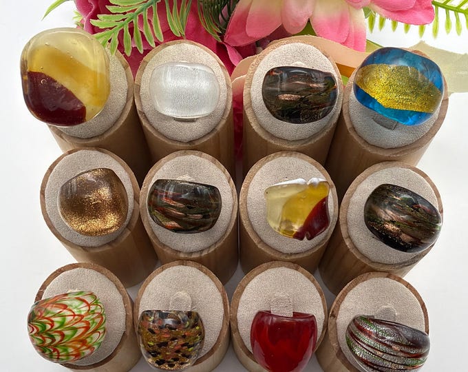 Size 5 1/4 - Lampwork Glass Rings | Assorted Glass Rings | Murano Glass Inspired Glass Rings