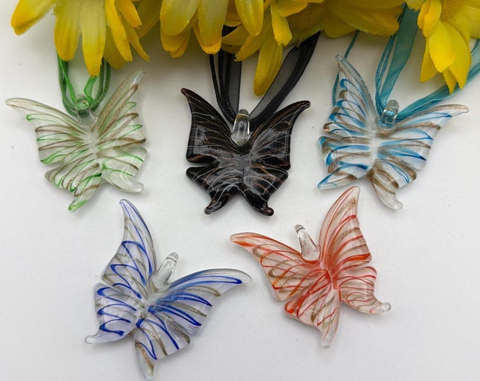 Butterfly Pendant Necklace | Lampwork Glass Butterfly Pendant | Colorful Lampwork Pendant Necklace