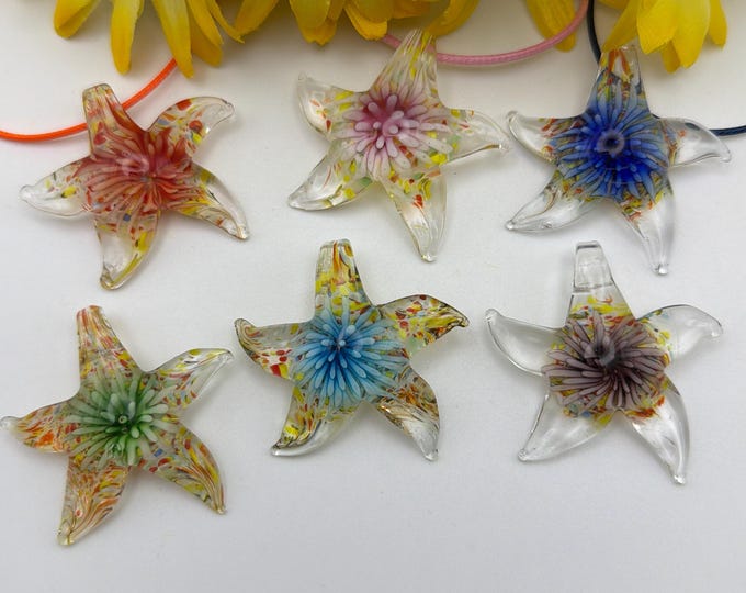 Flower Starfish Pendant Necklace | Murano Glass Inspired Starfish | Starfish Pendant Necklace | Starfish Jewelry