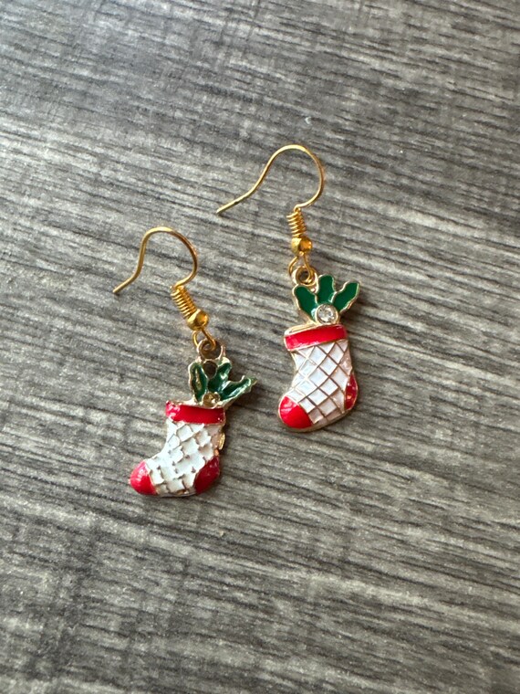 Christmas Stocking Charm Earrings | White/Red Stocking Earrings | Stocking Stuffers