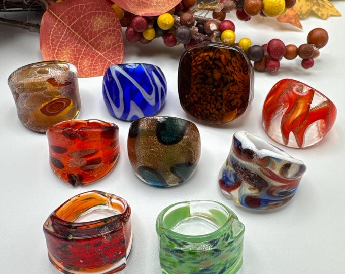 Size 8 1/2 - Assorted Glass Rings | Murano Glass Inspired Glass Rings