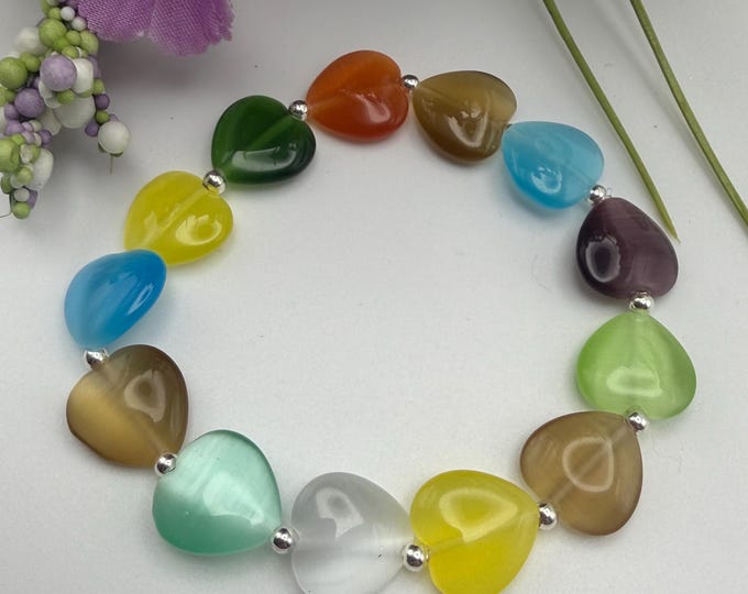 Cats Eye Heart Stretch Bracelet | Heart Bracelet | Cats Eye Bracelet