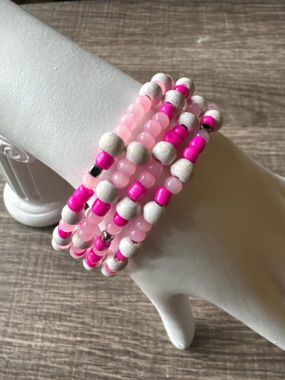 Morse Code Memory Wire Bracelet | Message in a Bracelet | Beaded Bracelet | Support Bracelet | Breast Cancer