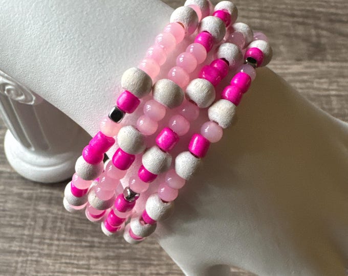 Morse Code Memory Wire Bracelet | Message in a Bracelet | Beaded Bracelet | Support Bracelet | Breast Cancer