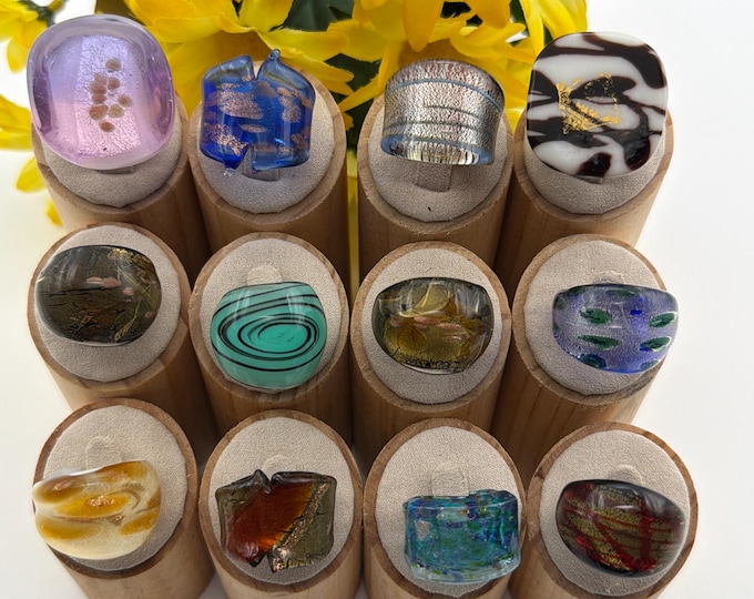 Size 7 - **NEW**Lampwork Glass Rings | Assorted Glass Rings | Murano Glass Inspired Glass Rings | Millefiori Glass Rings