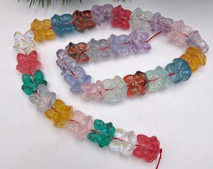 Lampwork Glass Bell/Bow Bead Stand | Beads for Crafting | Lampwork Transparent Bows | Christmas Lampwork Bows