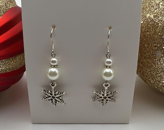 Snowflake Earrings | Pearl Earrings | Christmas Earrings | Stocking Stuffers