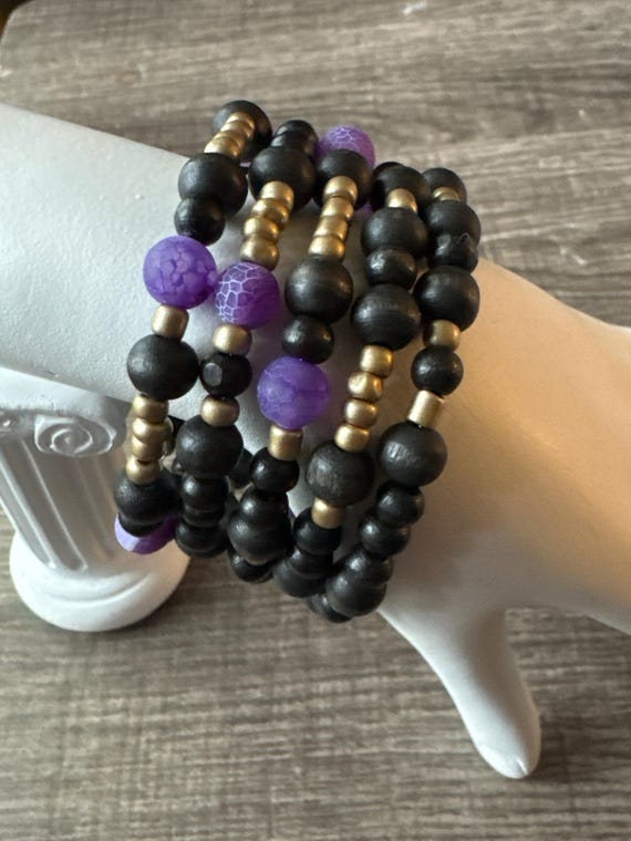 Purple Cracked Dragon Agate Bracelet | Morse Code Memory Wire Bracelet | Beaded Bracelet | Message in a Bracelet | Support Bracelet |