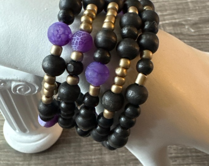 Purple Cracked Dragon Agate Bracelet | Morse Code Memory Wire Bracelet | Beaded Bracelet | Message in a Bracelet | Support Bracelet |