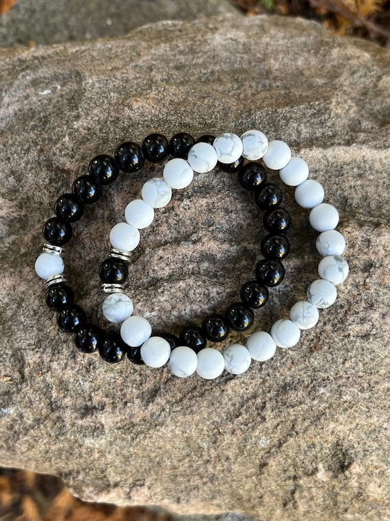 White Howlite & Black Glass 2pc Bracelets