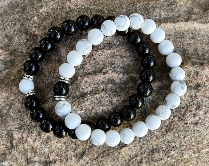 White Howlite & Black Glass 2pc Bracelets