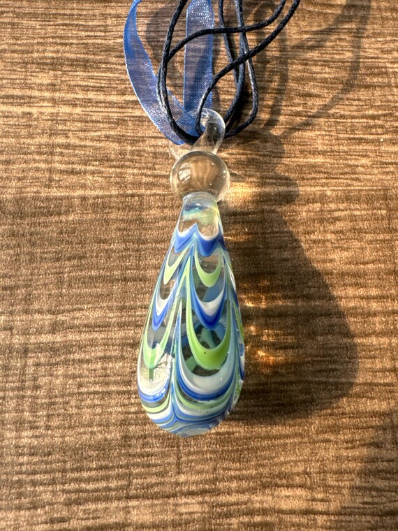 Blue/White/Green Drop Lampwork Pendant Necklace