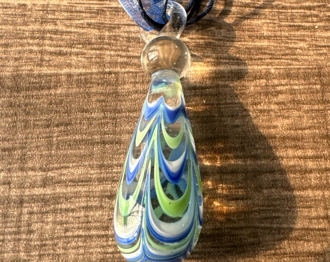 Blue/White/Green Drop Lampwork Pendant Necklace