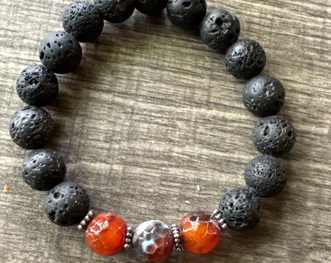 Black Lava Stone & Agate Bracelet