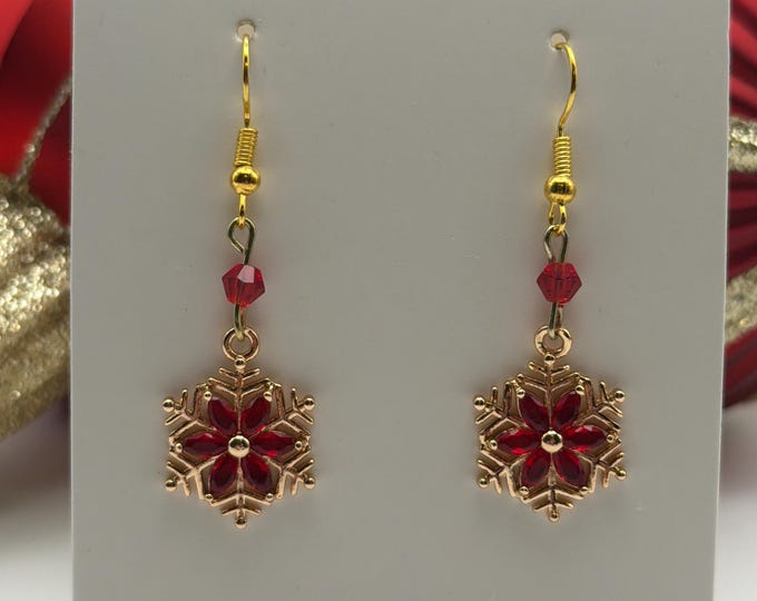 Red Crystal Snowflake Earrings | Christmas Earrings | Stocking Stuffers