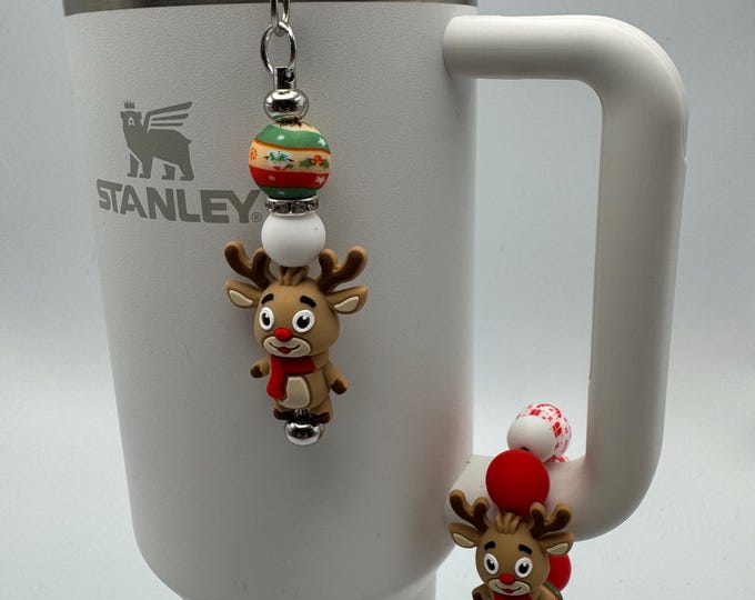 Reindeer Tumbler Handle Bracelet | Stanley Cup Accessories | Cup Handle Bracelet | Reindeer Straw Charm/Purse Charm