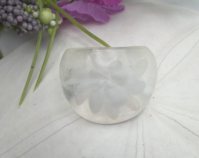 Size 8 3/4 - White Flower Glass Ring | Lampwork Glass Ring | Murano Glass Inspired Glass Ring