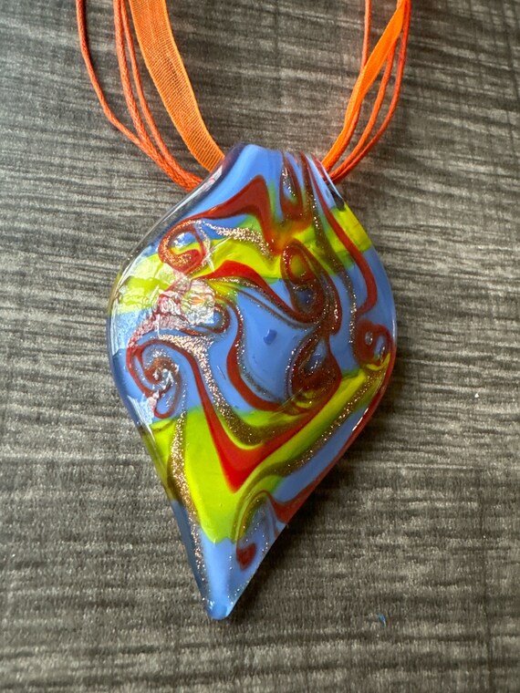 Blue/Yellow/Orange Leaf Pendant | Murano Glass Leaf | Leaf Pendant Necklace