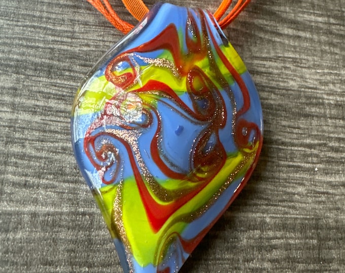 Blue/Yellow/Orange Leaf Pendant | Murano Glass Leaf | Leaf Pendant Necklace