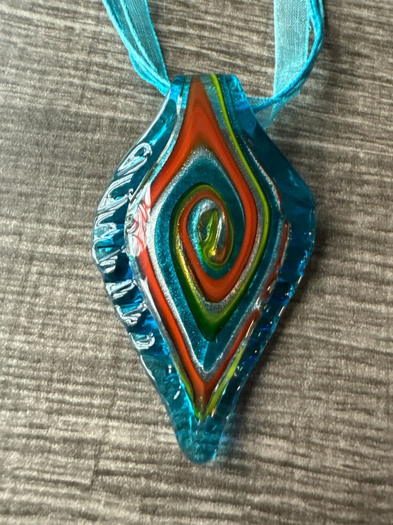 Blue Glass Leaf Pendant | Leaf Pendant Necklace