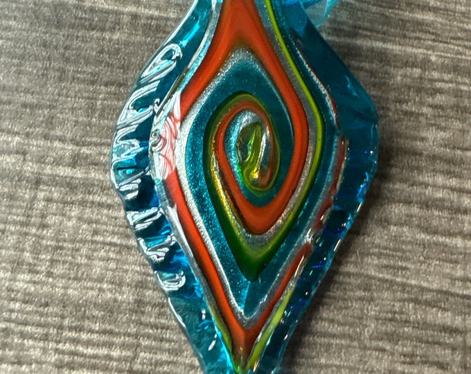 Blue Glass Leaf Pendant | Leaf Pendant Necklace