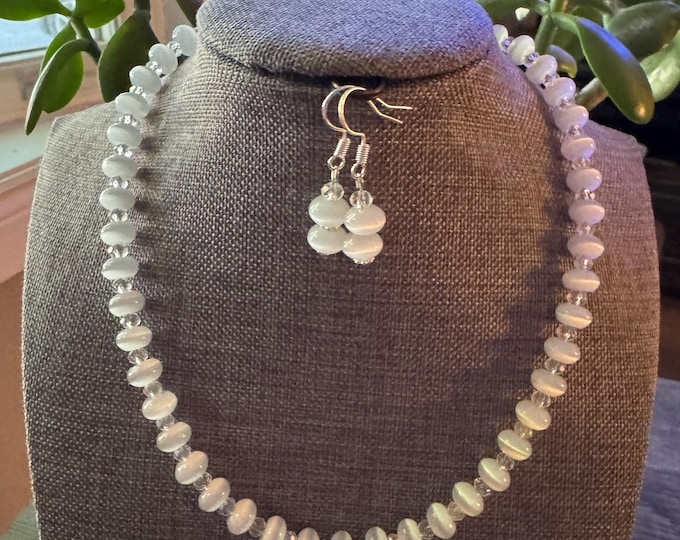 Cats Eye Necklace & Earring Set | Gemstone Necklace | 15" Cats Eye Choker Necklace