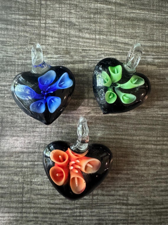 Murano Glass Flower Pendant Necklace | 3D Glass Heart Pendant | Murano Glass Heart | Flower Pendant Necklace