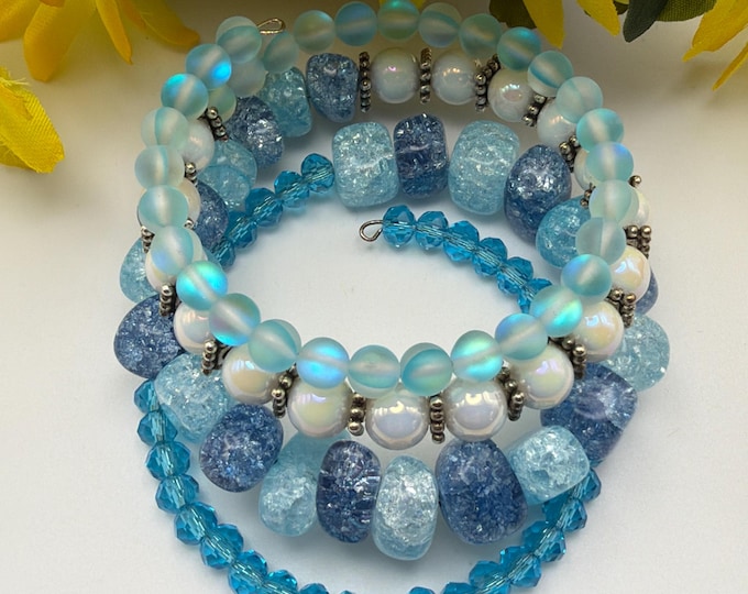 Blue Memory Wire Bracelet | Multi-Strand Bracelet