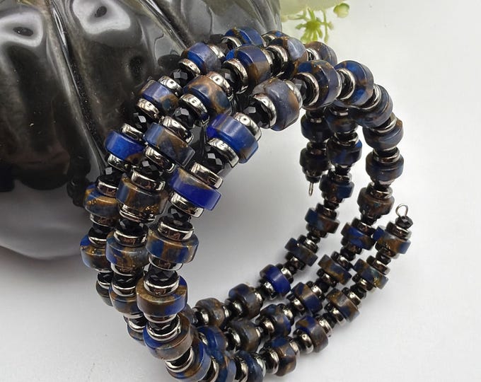 Jasper Heishi Bead Memory Wire Bracelet | Wrap Bracelet | Reconstituted Impression Jasper Bead Memory Wire Bracelet