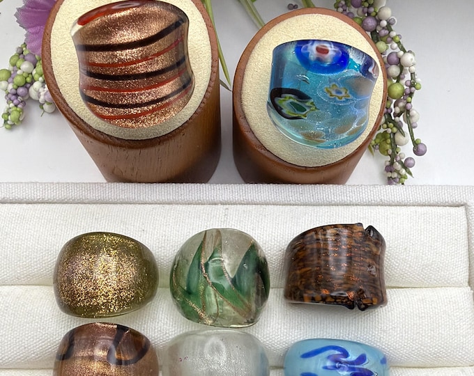 Size 9 - Lampwork Glass Rings | Assorted Glass Rings | Murano Glass Inspired Glass Rings | Millefiori Glass Rings