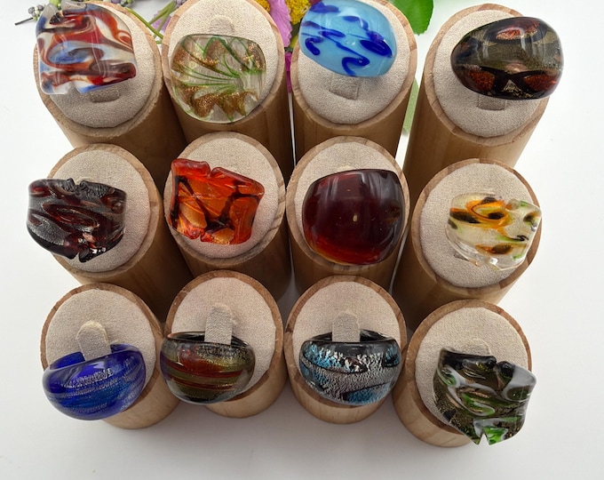 SIZE 8 1/4: Statement Rings | Lampwork Glass Rings | Assorted Glass Rings | Murano Glass Inspired Glass Rings