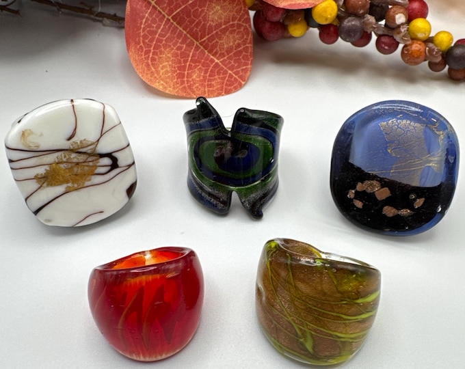 Size 8 - Assorted Glass Rings - Millefiori Glass Rings | Murano Glass Inspired Glass Rings