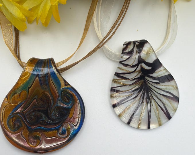 Clam Shell Pendants | Large Clam Shell Glass Pendant Necklace