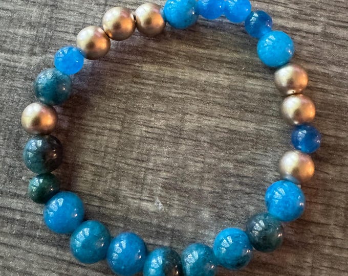 Blue Bead & Tiger eye Stretch Bracelet | Beaded bracelet | Morse code - Love | Message in a Bracelet | Quote Bracelet