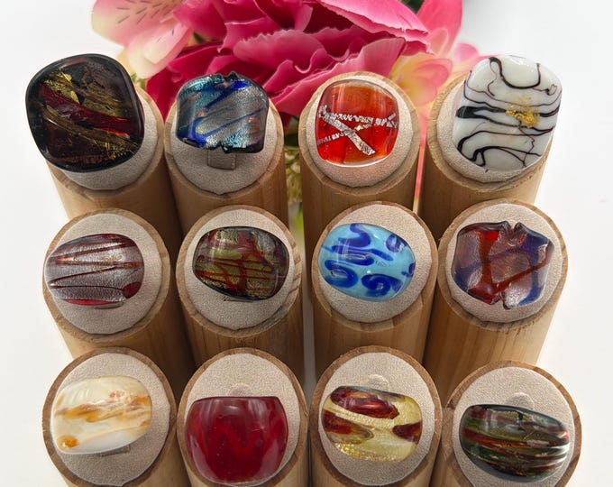 Size 7 1/2 - Lampwork Glass Rings | Assorted Glass Rings | Murano Glass Inspired Glass Rings