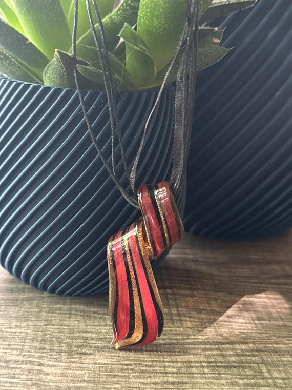 Red/Gold Stripe Spiral Pendant | Murano Glass Spiral | Spiral Pendant Necklace