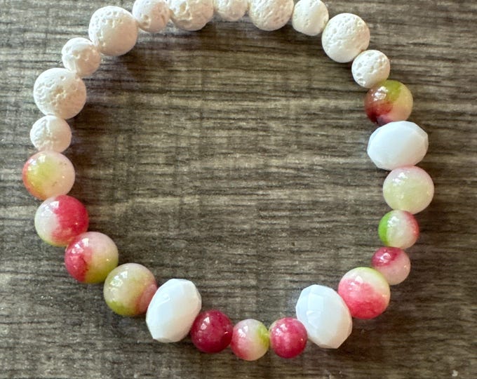 Watermelon Jade and White Lava rock | Stretch Bracelet | Beaded bracelet | Morse code - Hope |Message in a Bracelet | Quote Bracelet