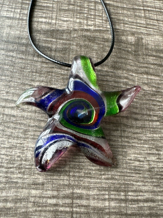 Green/Blue Starfish Pendant | LampWork Glass Starfish | Starfish Pendant Necklace
