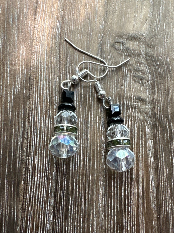 Snowman with Green Rhinestone Earrings