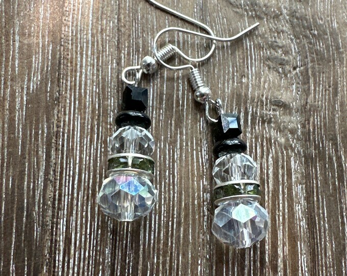 Snowman with Green Rhinestone Earrings