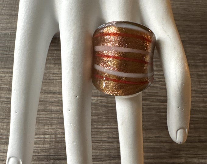 Gold/White/Orange Murano Glass LampWork Ring - Size 8 3/4
