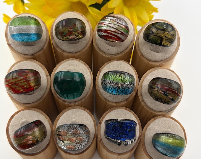 Size 7 - Lampwork Glass Rings | Assorted Glass Rings | Murano Glass Inspired Glass Rings | Millefiori Glass Rings