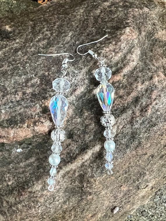 Long Crystal Bead Icicle Earrings